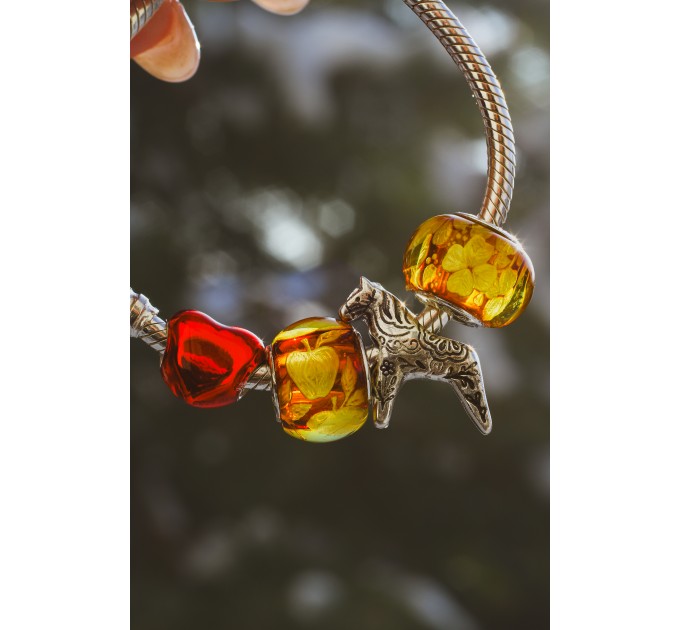 Amber Bead “Four-leaf Clover” for Bracelets | Lucky jewelry