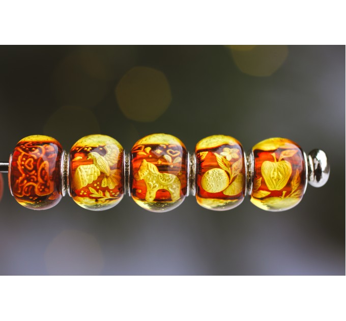 Fall Apples — Hand-Carved Amber Charm for bracelets