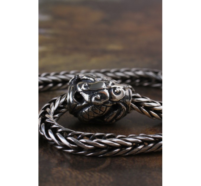 Green Wooden Dragon | Sterling Silver Charm